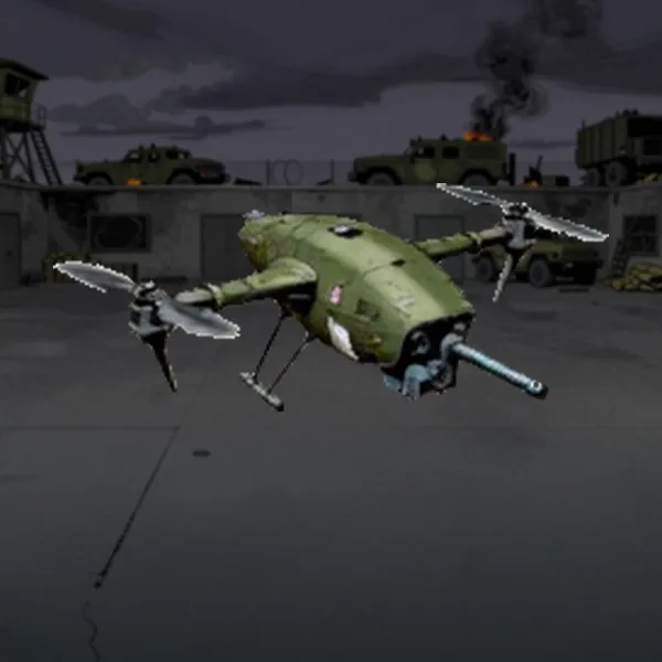 A military quadcopter drone.